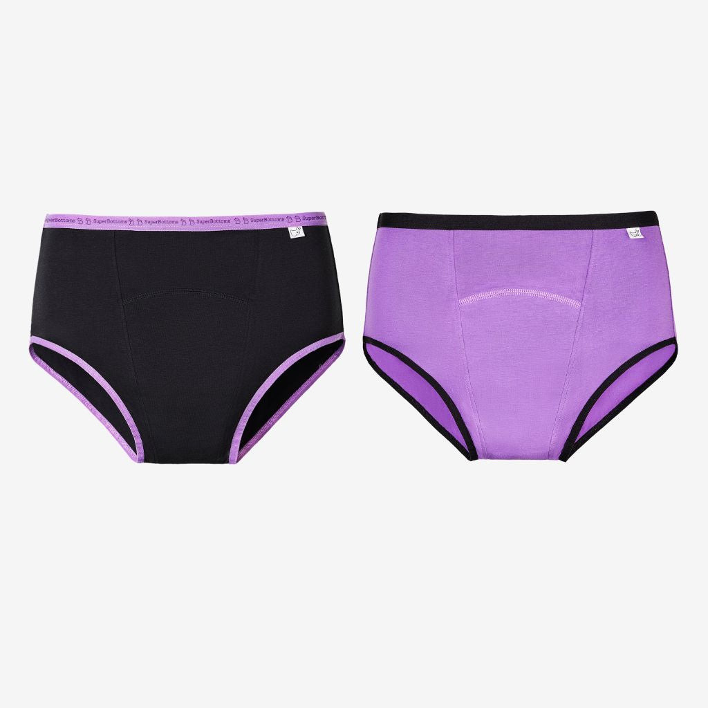 Bladder Leak Underwear Pack of 2 - Black and Lilac