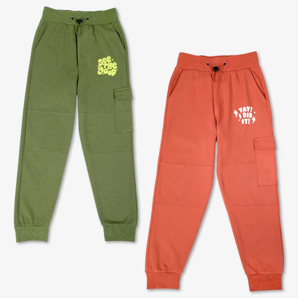 SuperBottoms Premium Joggers for Kids - Pack of 2 (Olive Green & Orange)