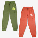 SuperBottoms Premium Joggers for Kids - Pack of 2 (Olive Green & Orange)