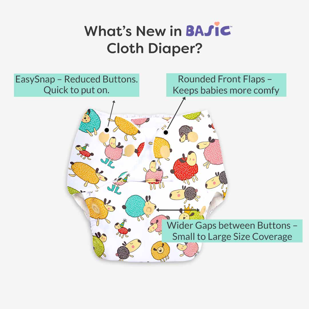 BASIC Cloth Diaper (Sheep) + Diaper Changing Mat - (S) (Peppy Pink)
