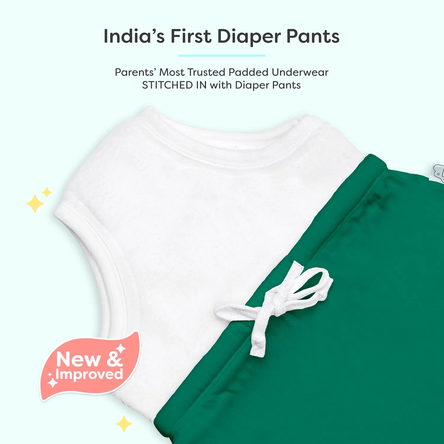 Adjustable Diaper Pants with Drawstrings - Green