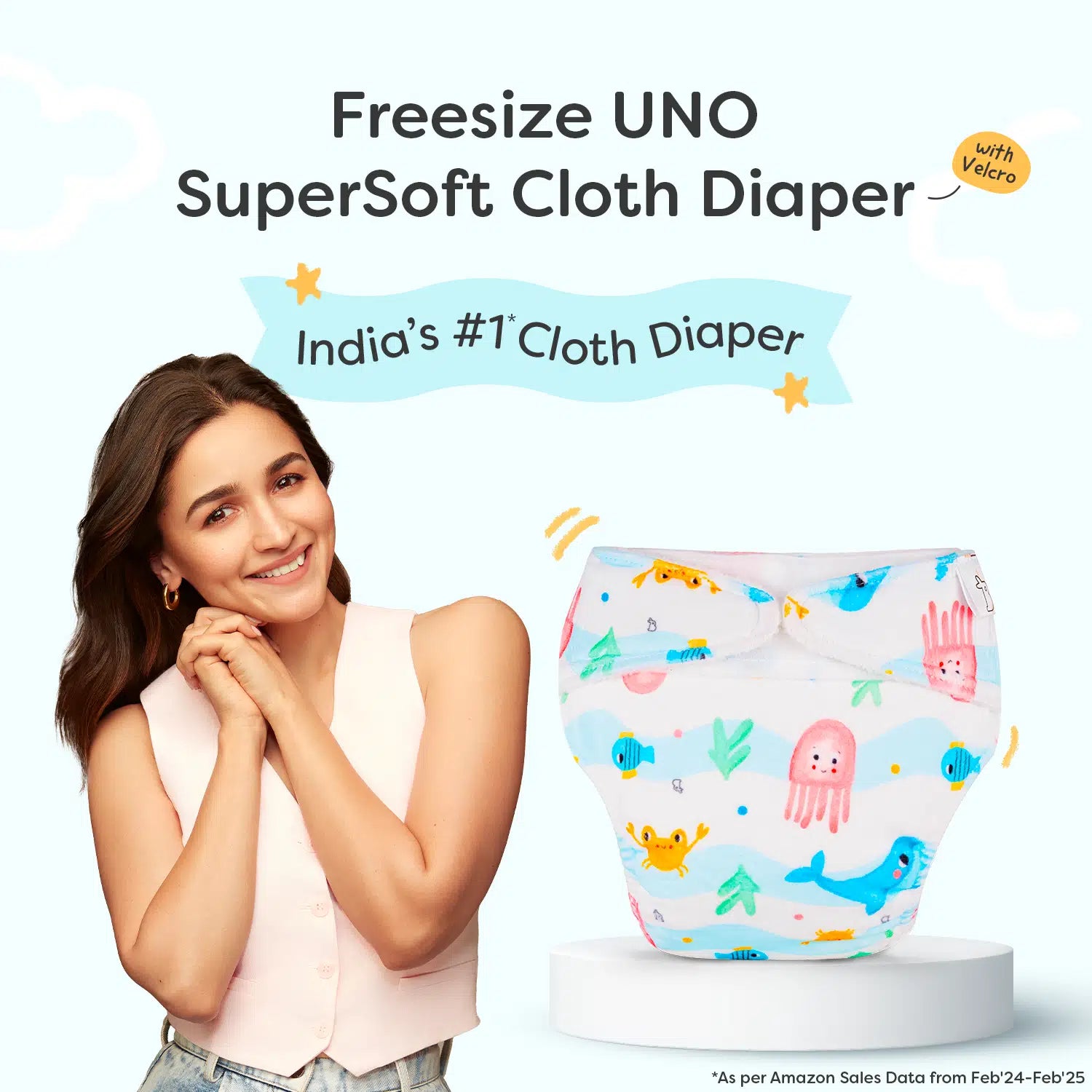 Bubble Buddies Freesize UNO SuperSoft Cloth Diaper with Velcro