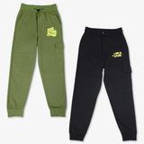 SuperBottoms Premium Joggers for Kids - Pack of 2 (Black & Olive Green)