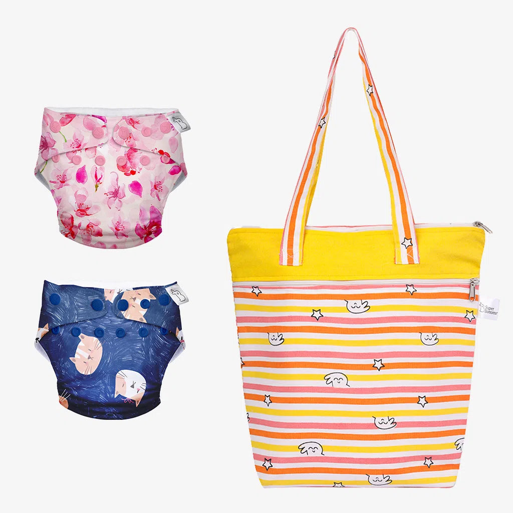 Swim Ready Combo (2 Uno Cloth Diaper + 1 Multipurpose Canvas Tote Bag)