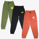 SuperBottoms Premium Joggers for Kids - Pack of 3 (Black, Olive Green & Orange)