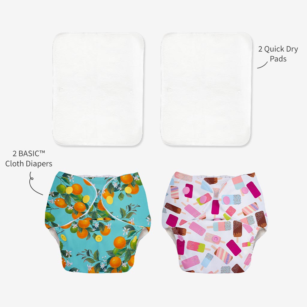 BASIC Cloth Diaper Pack of 2 (Icecream & Peaches)