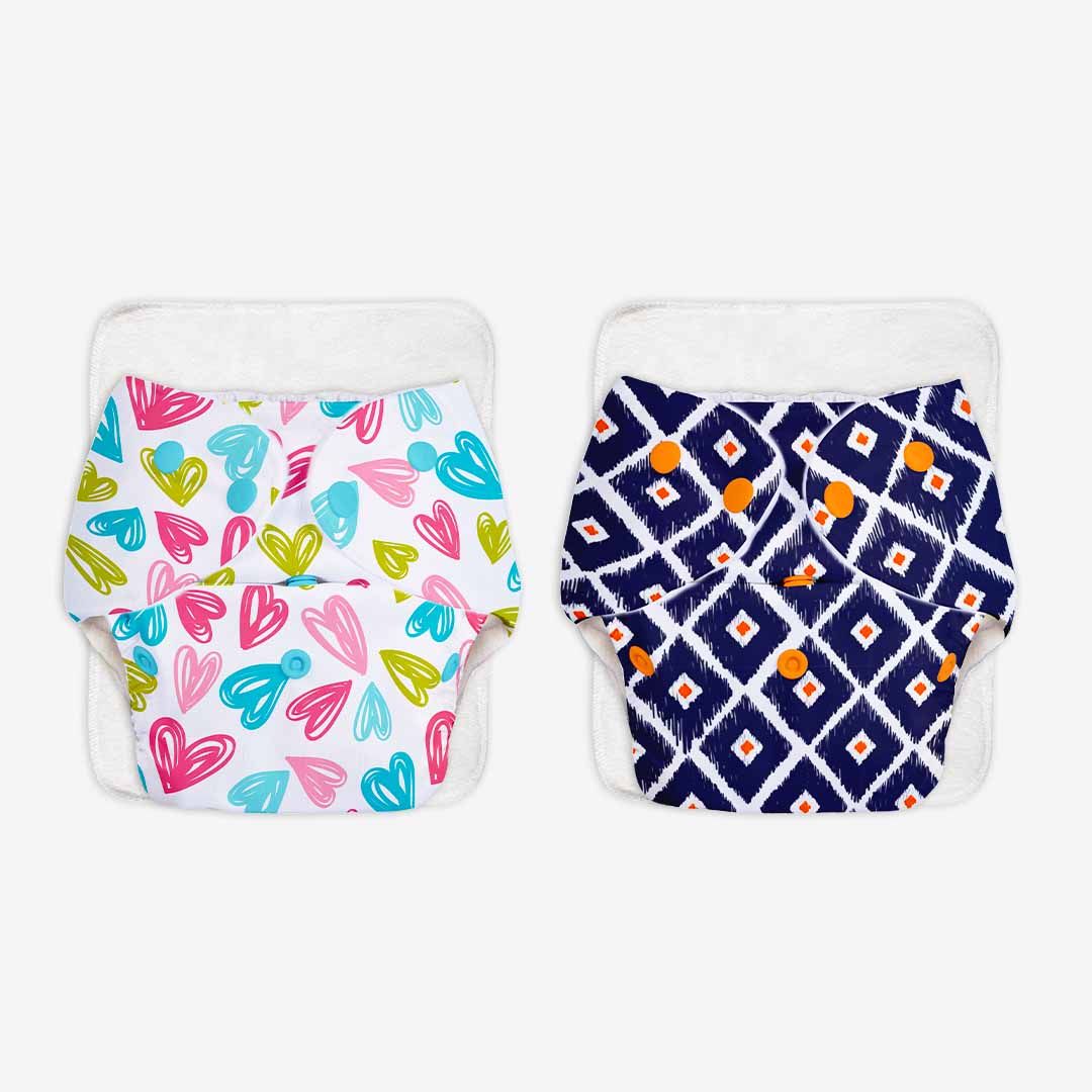 BASIC Cloth Diaper Pack of 2 (Hearts & Tie n Dye)