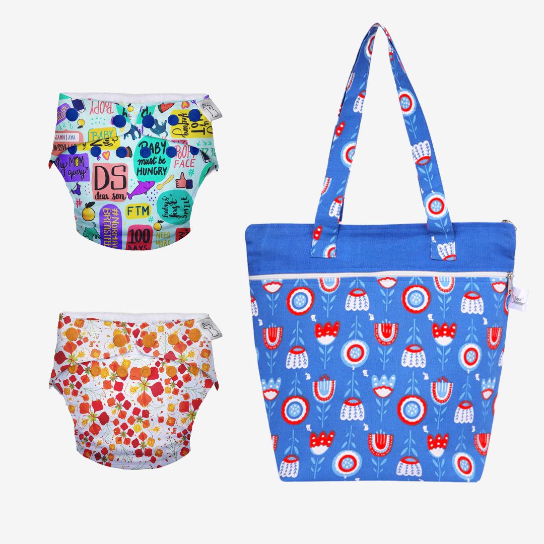Swim Ready Combo (2 UNO Cloth Diaper - Waterproof Outer Shell Only + 1 Multipurpose Canvas Tote Bag)