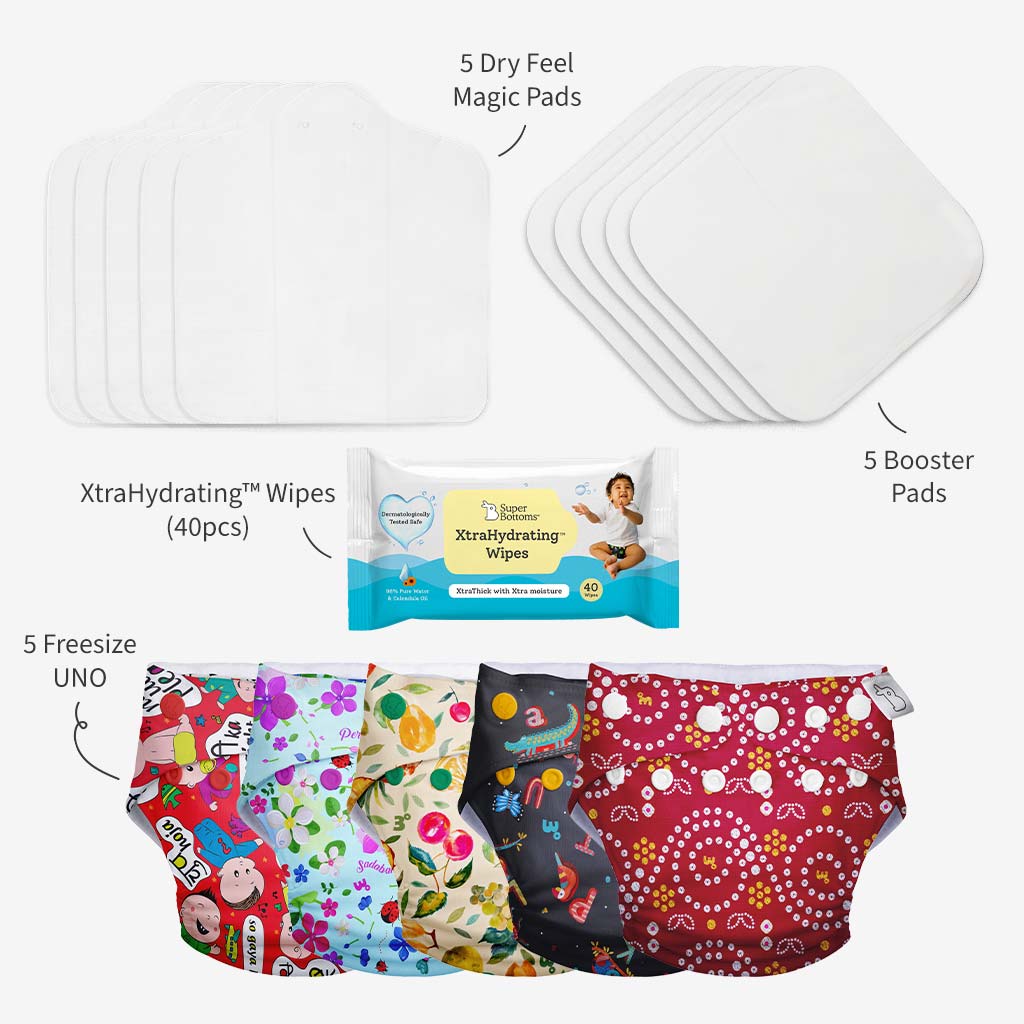 Freesize UNO Cloth Diaper Pack with Pads