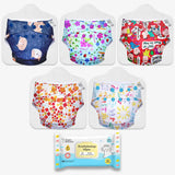 5 Freesize UNO Cloth Diaper + FREE Wipes - 40 Pack