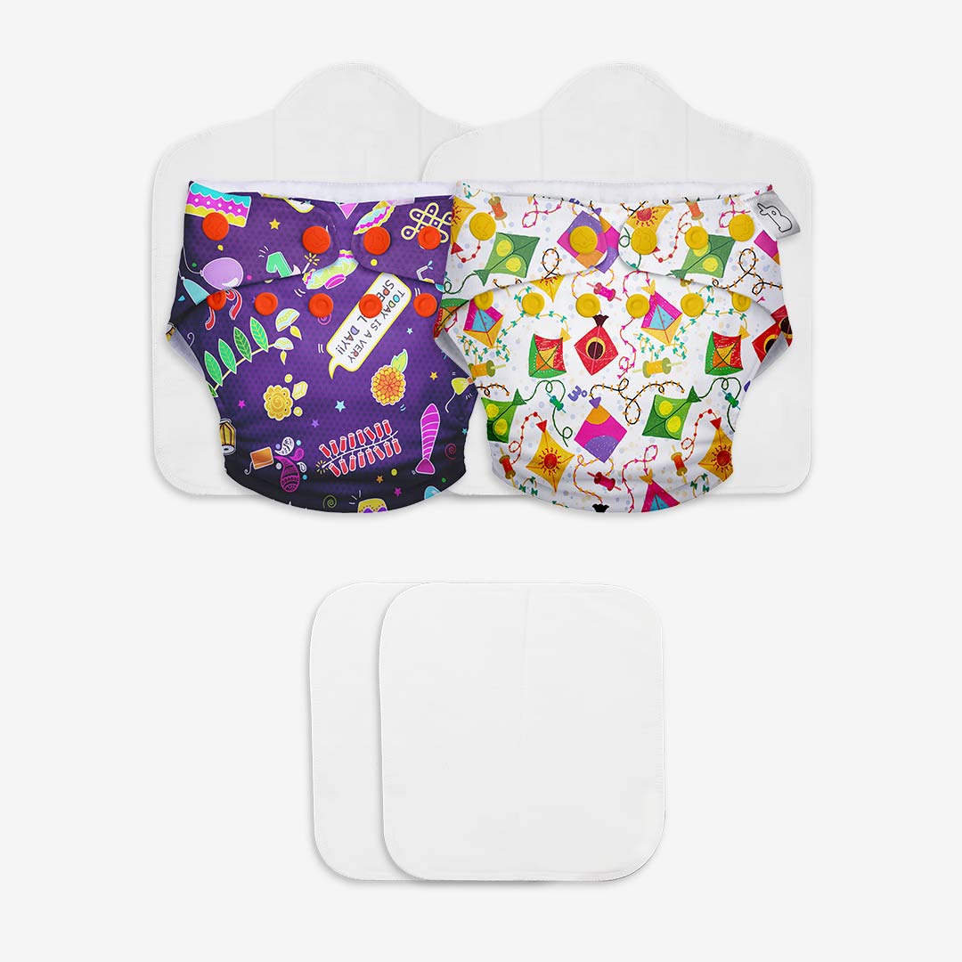 2 Freesize UNO Cloth Diaper + 2 Booster Pads