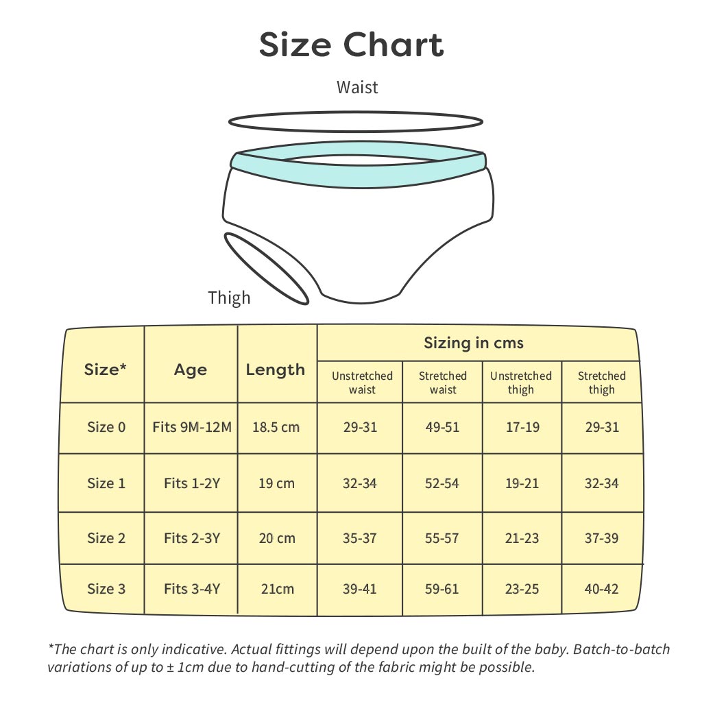 padded underwear size chart