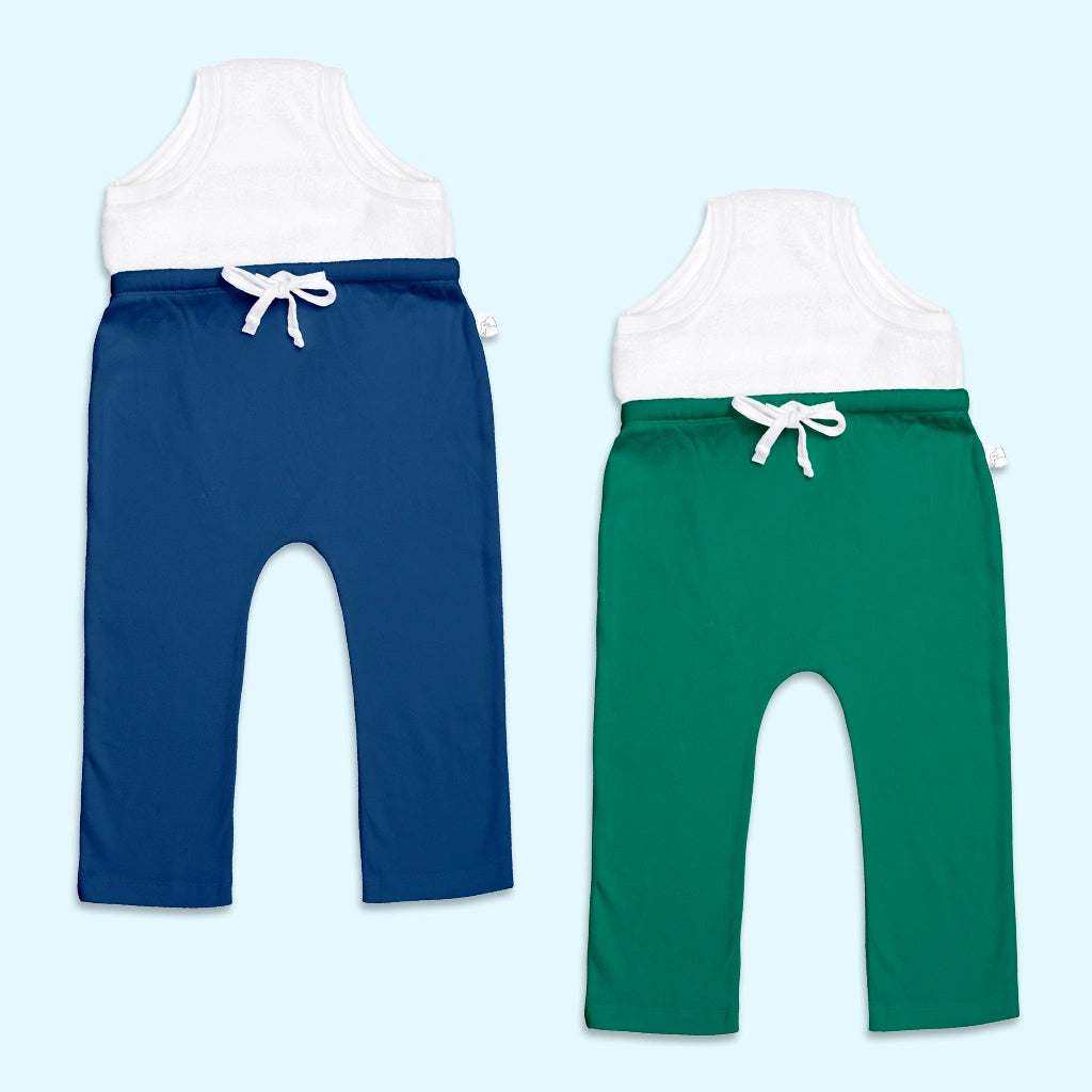 Pack of 2 Adjustable Diaper Pants with Drawstrings - Blue & Green