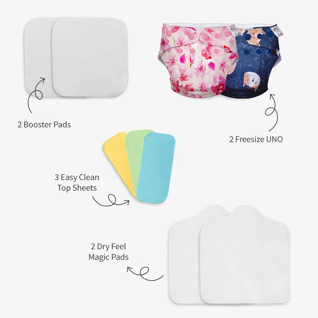 Freesize UNO Cloth Diaper Pack with Pads