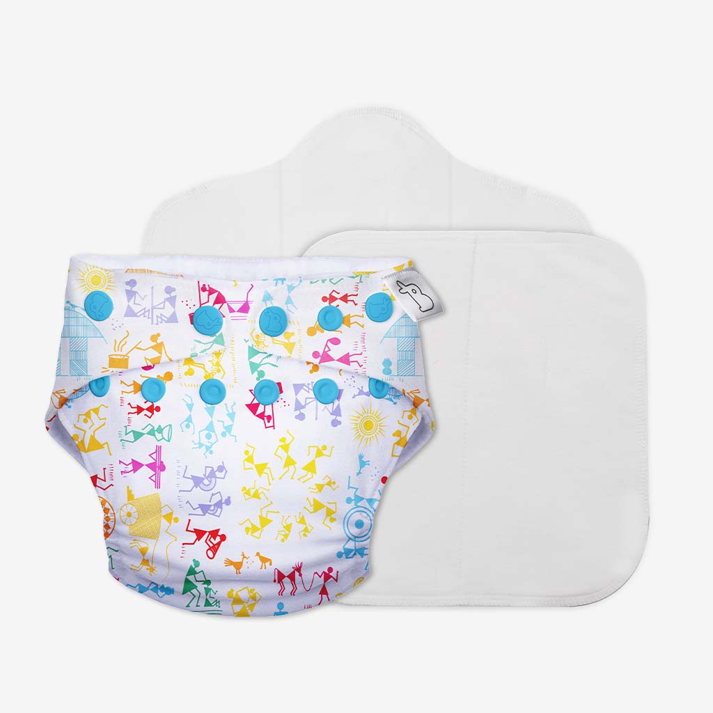 White Warli Freesize UNO Cloth Diaper