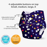 BASIC Cloth Diaper, New & Improved with EasySnap & Quick Dry UltraThin Pad - Bluestar