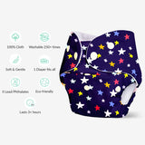 BASIC Cloth Diaper, New & Improved with EasySnap & Quick Dry UltraThin Pad - Bluestar