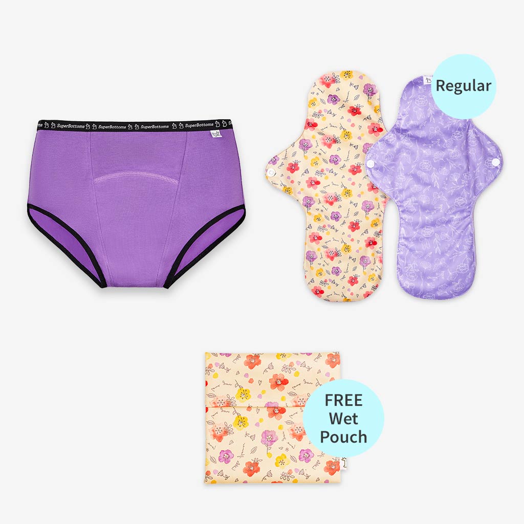 MaxAbsorb Period Underwear (Lilac) + 2 Flow Lock Cloth Pads