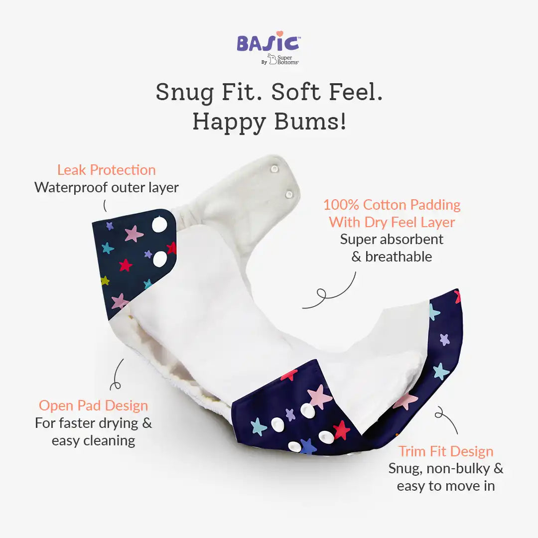 BASIC Cloth Diaper (Bluestar) with EasySnap Quick Dry Pad
