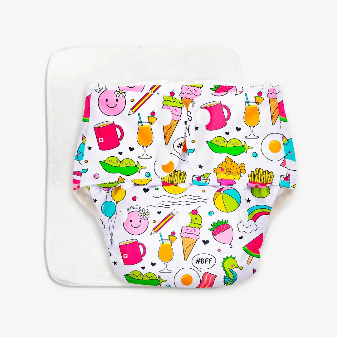 BASIC Cloth Diaper (Doodles) with EasySnap Quick Dry Pad