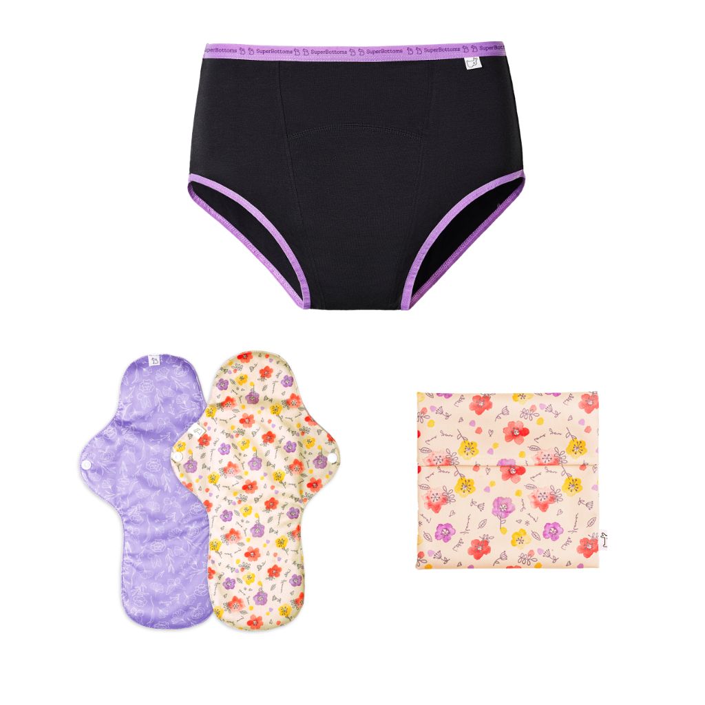 MaxAbsorb Period Underwear (Lilac) + 2 Flow Lock Cloth Pads