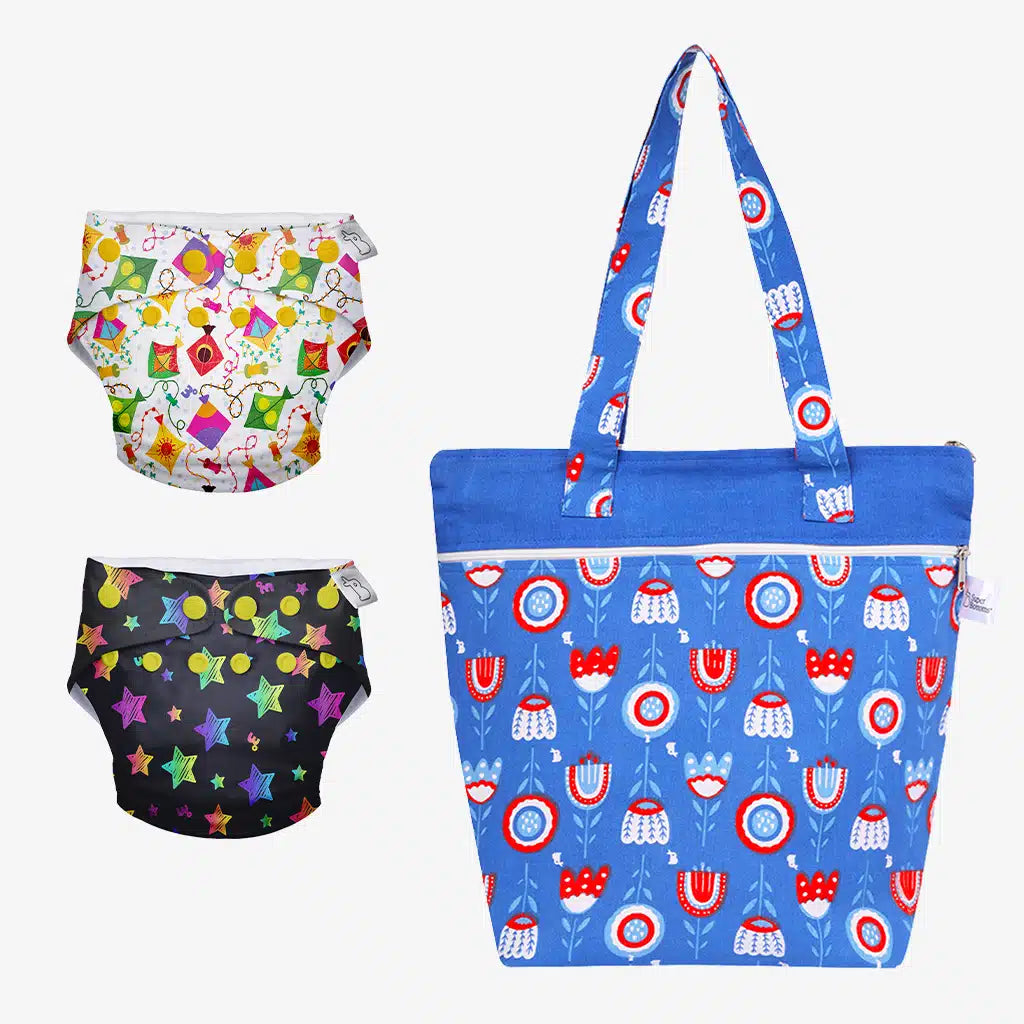 Swim Ready Combo (2 Uno Cloth Diaper + 1 Multipurpose Canvas Tote Bag)