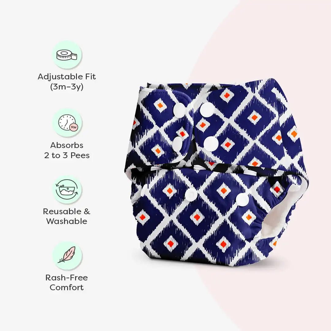 Tie n Die - BASIC Cloth Diaper, New & Improved with EasySnap & Quick Dry UltraThin Pad