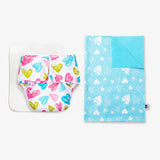 BASIC Cloth Diaper (Heart) with Changing Mat (S) Breezy Blue