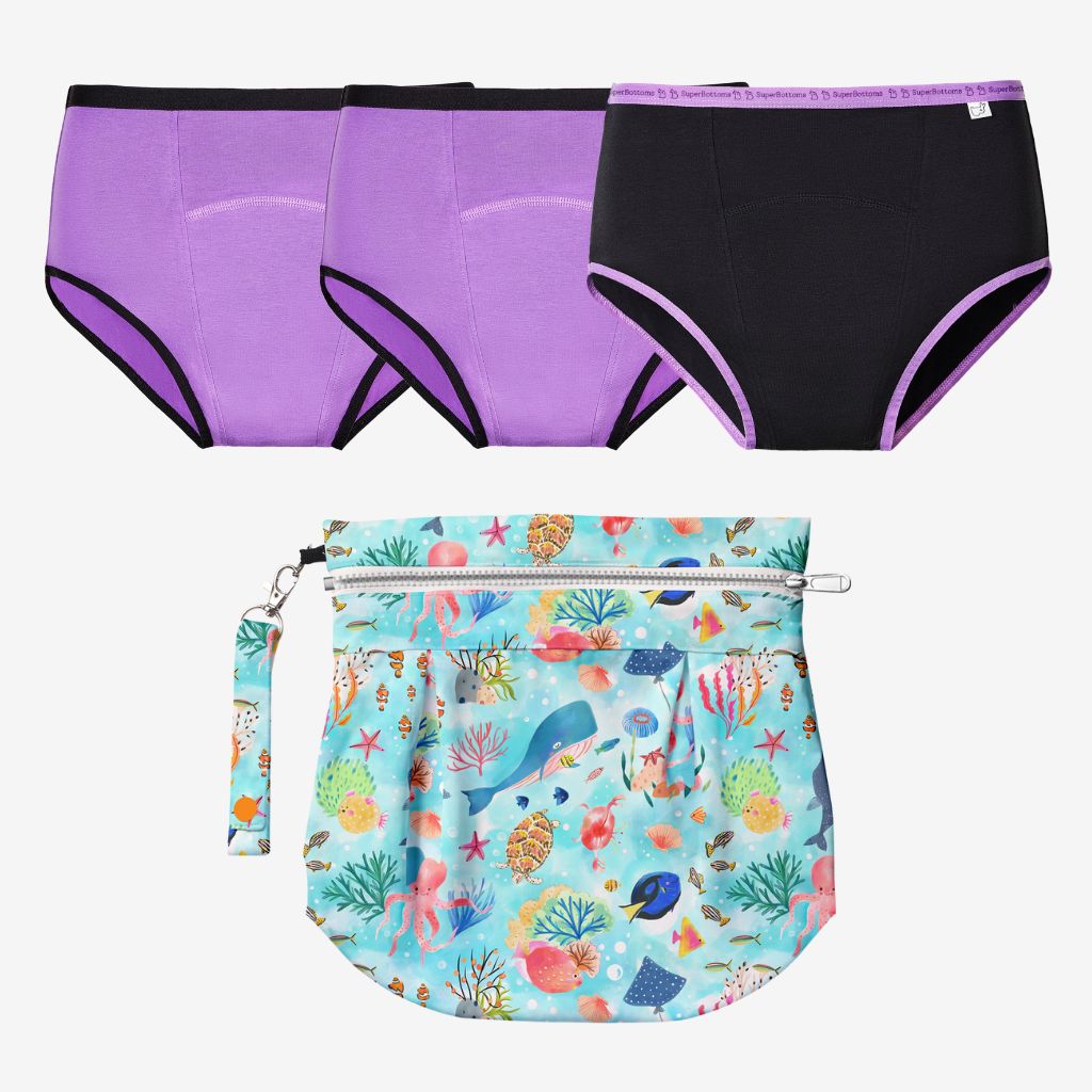 Free Waterproof Travel Bag with Pack of 3 MaxAbsorb™ Period Underwear (2  Lilac & 1 Black)
