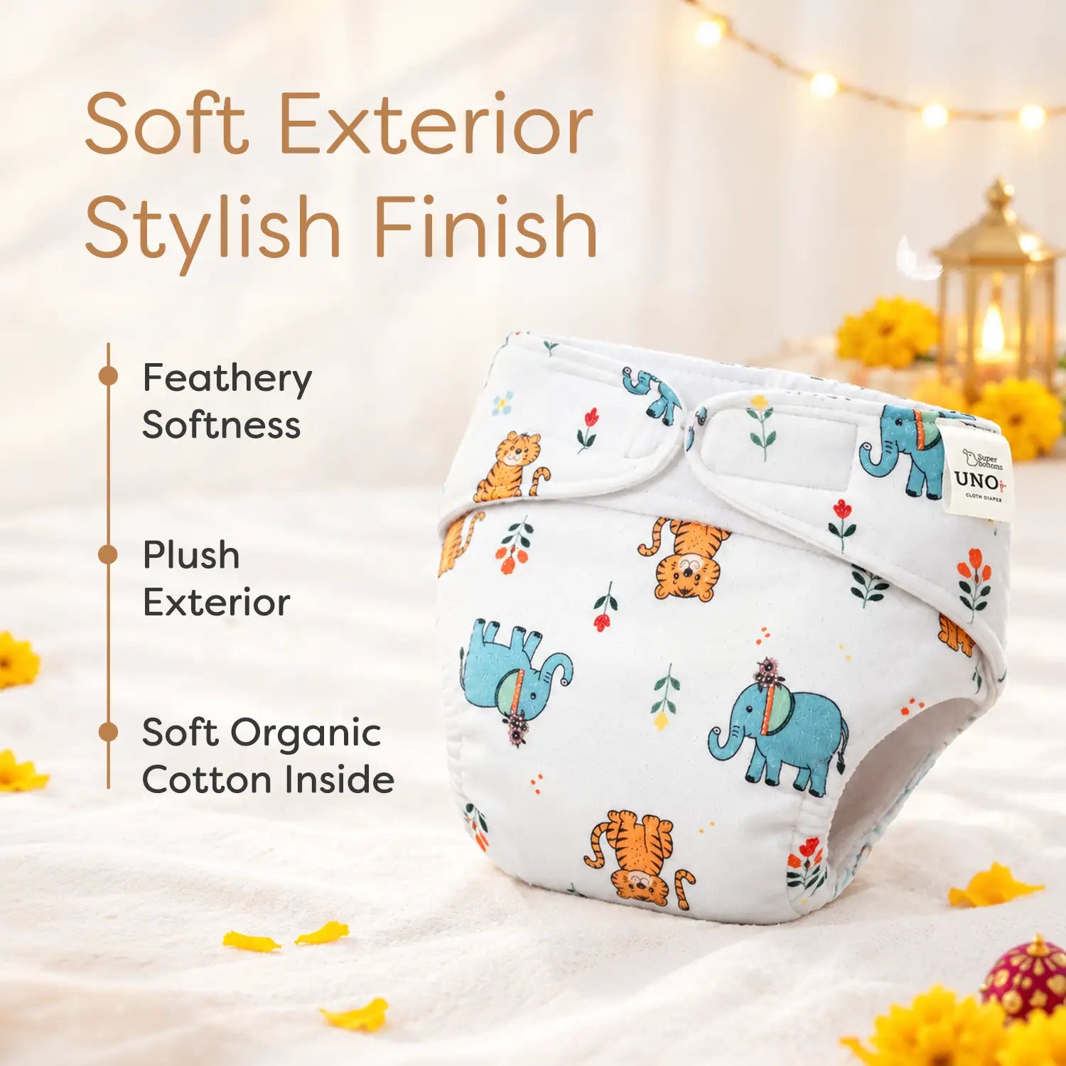 UNO Luxe Cloth Diaper & Soaker Set (Dry Feel Pad + Booster) - Jungle Safari