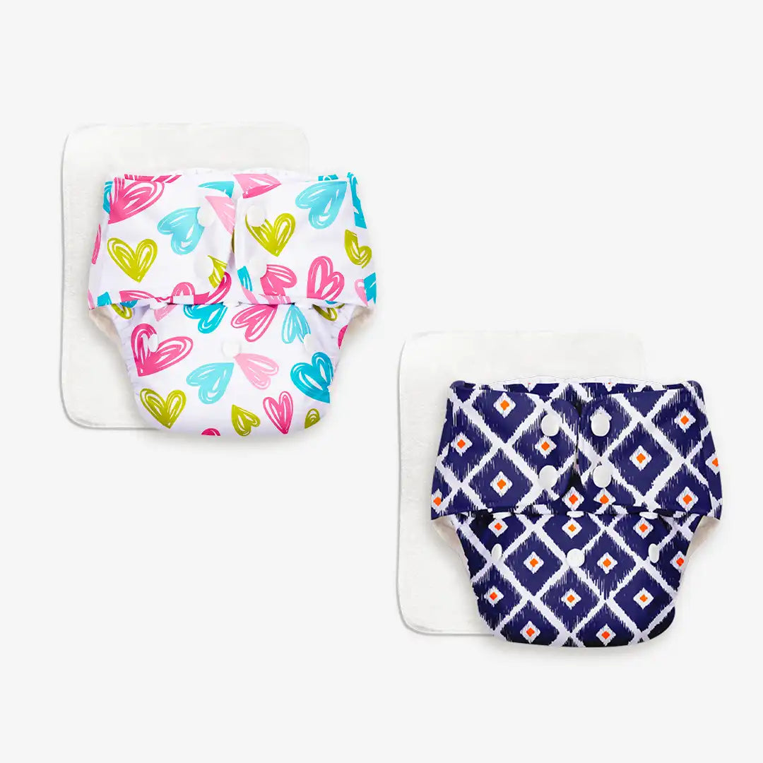 BASIC Cloth Diaper Pack of 2 (Hearts & Tie n Dye)