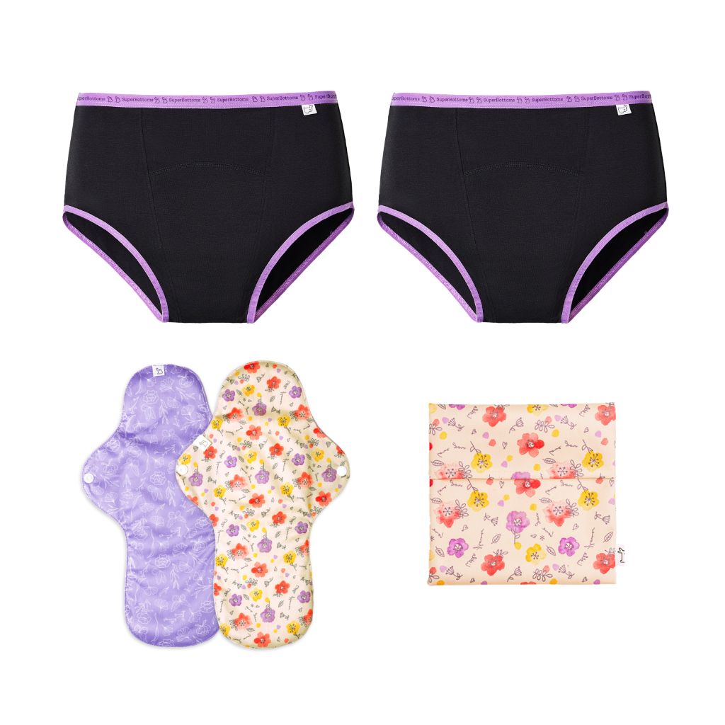 2 Period Underwear + 2 Cloth Pads + Free Pouch by SuperBottoms