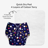 BASIC Cloth Diaper, New & Improved with EasySnap & Quick Dry UltraThin Pad - Bluestar