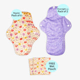 Pack of 8 (6 Regular + 2 Overnight) (Print/Colour may vary) + 2 Free Wet Pouch