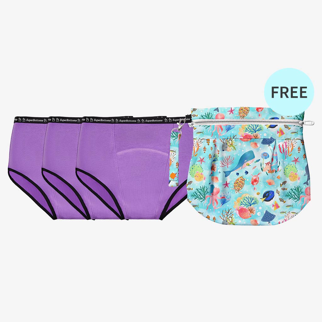 Free Waterproof Travel Bag with Pack of 3 MaxAbsorb™ Period Underwear  (Lilac)