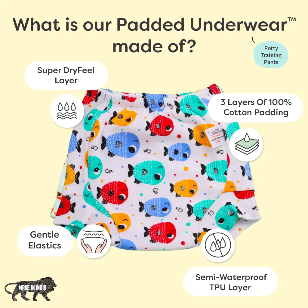 superbottoms Padded Underwear for Growing Babies/Toddlers | with 3 Layers  of Cotton Padding & Super DryFeel Layer| Pull-Up for Potty Training 