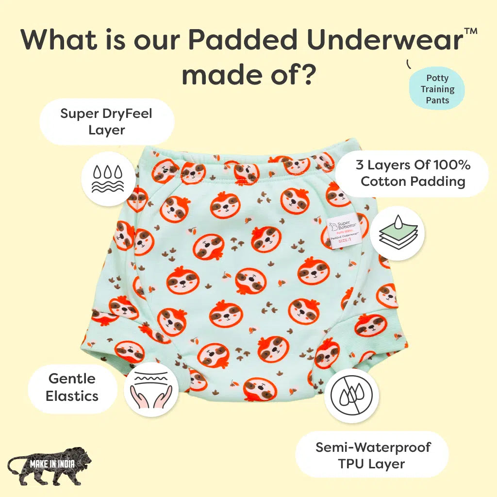Superbottoms Padded Underwear - Semi waterproof pull up Underwear/Potty  Training Pants (Pack of 12, size 1) - Yummy Mummys