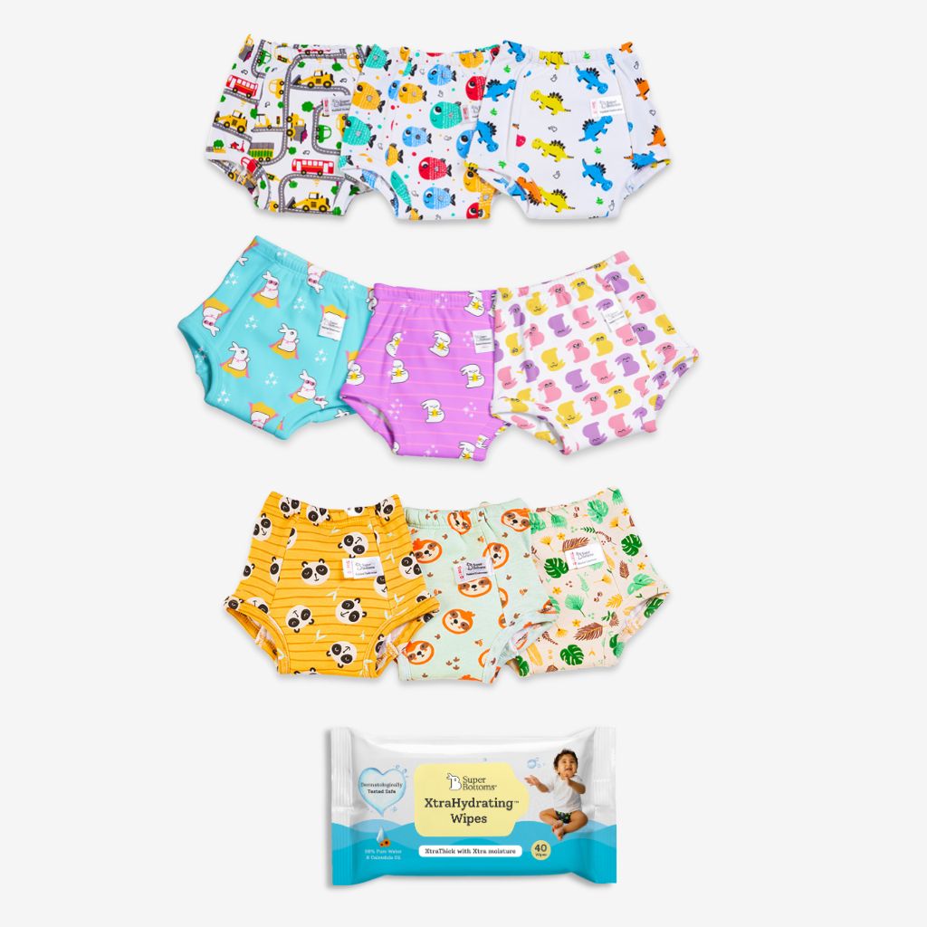 9 Pack Padded Underwear + Wipes - 40 Pack