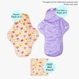 Pack of 4 (2 Regular + 2 Overnight) + Free Wet Pouch