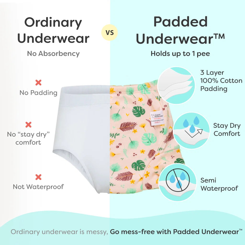Pull-up style padded underwear to provide mess-free and diaper
