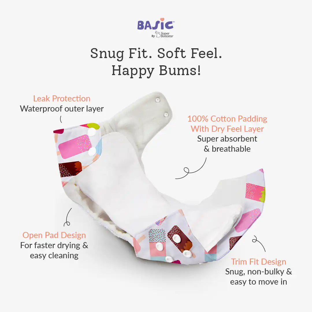 BASIC Cloth Diaper (Icecream) with EasySnap Quick Dry Pad