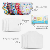 5 Freesize UNO Cloth Diaper + FREE Wipes - 40 Pack
