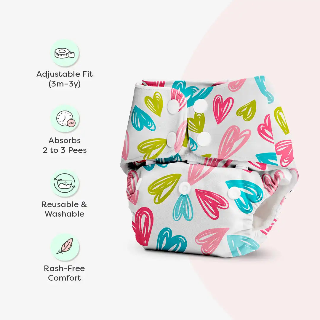 BASIC Cloth Diaper Pack of 2 (Hearts & Tie n Dye)