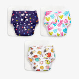 Pack of 3 BASIC Diaper, New & Improved with EasySnap & Quick Dry UltraThin Pad - (3 Shell + 3 Pads) - No Print Choice
