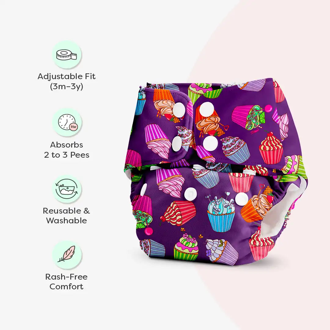 BASIC Cloth Diaper (Cupcake) with EasySnap Quick Dry Pad