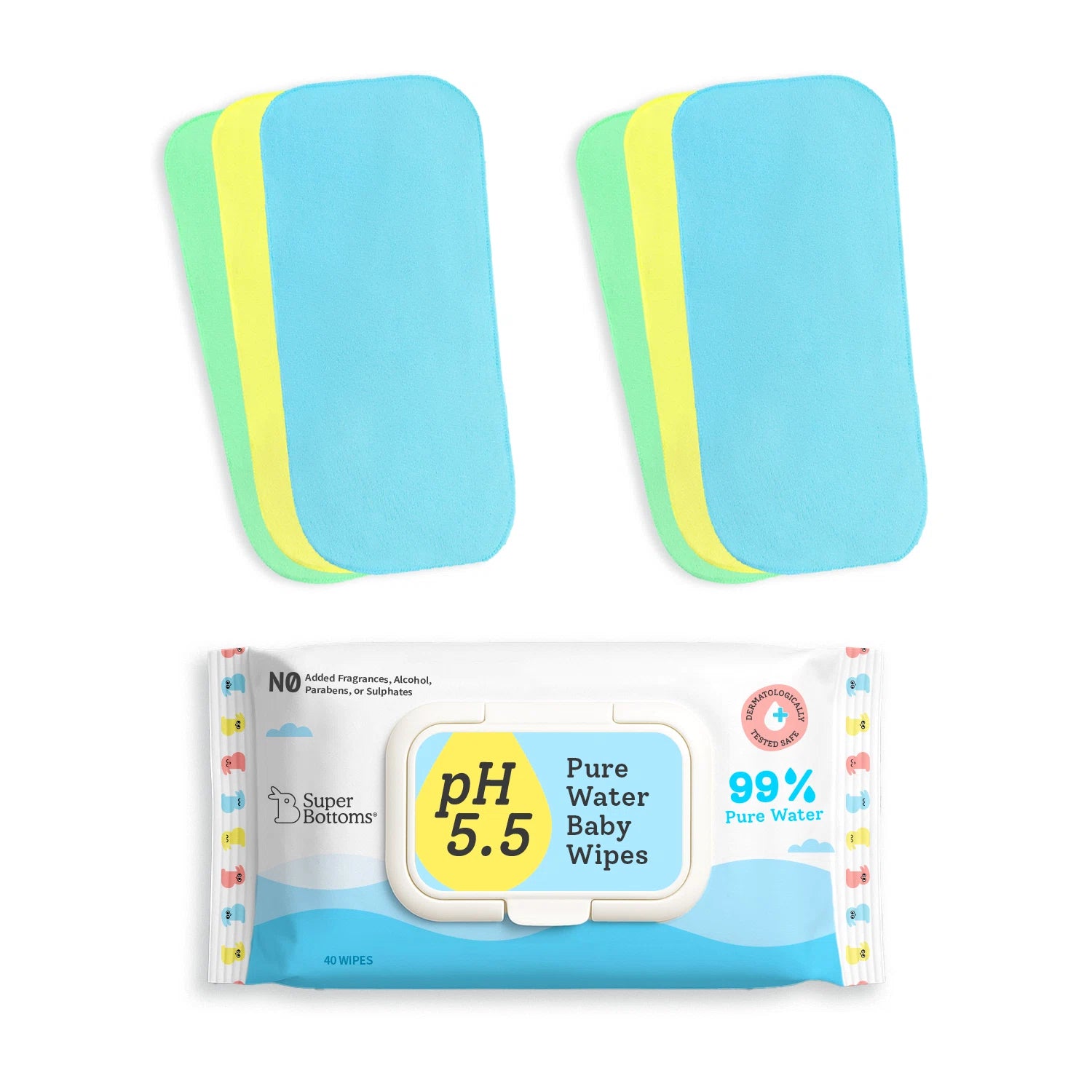 6 Pack Coloured Reusable Easy Clean Top Sheets with XtraHydrating Wipes - 40 Pack