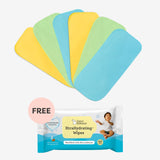 6 Pack Coloured Reusable Easy Clean Top Sheets with FREE XtraHydrating Wipes - 40 Pack