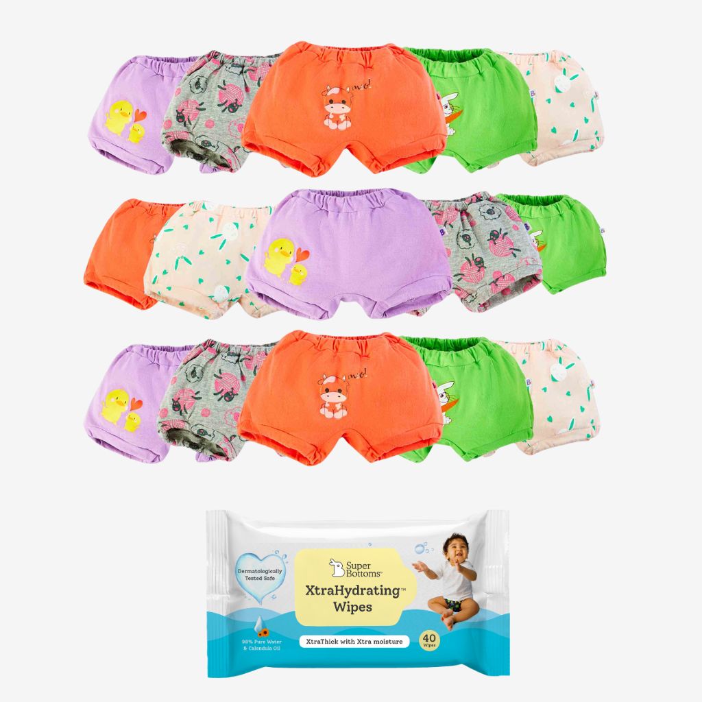 superbottoms 6 Padded Underwear + Xtrahydrating Wipes-40 Pack, 3X Thicker  Premium Wet Wipes, 98% Pure Water, Potty Training Pants, 3-Layers Of  Padding&Superdryfeel Layer