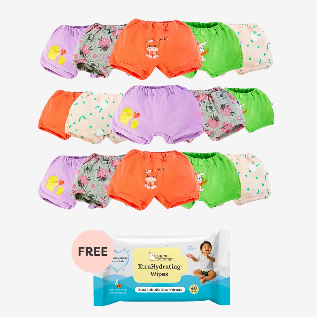 Basic Bloomers Pack of 15 (Farm Fam) with FREE Wipes 40 Pack