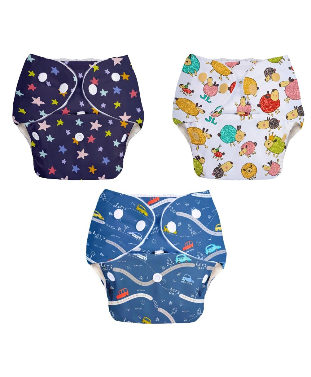 Pack of BASIC Diaper (with fabric pulling/gathering in the front) No  Print Choice